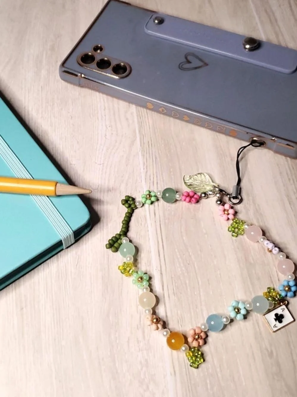 Pastel Beaded Floral Coquette Y2K Phone Charm Wristlet Bracelet